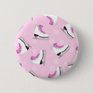 Zahl Skaten - Eis-Skate-Rosa mit Schneeflocken Button