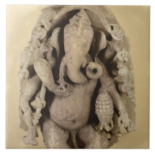 Zahl von Ganapati, Chandella Dynastie (Sandstein) Fliese