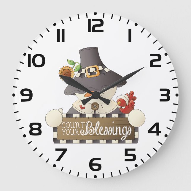 Zähle deine Segnungen Schneemann Pilger Große Wanduhr (Vorderseite)