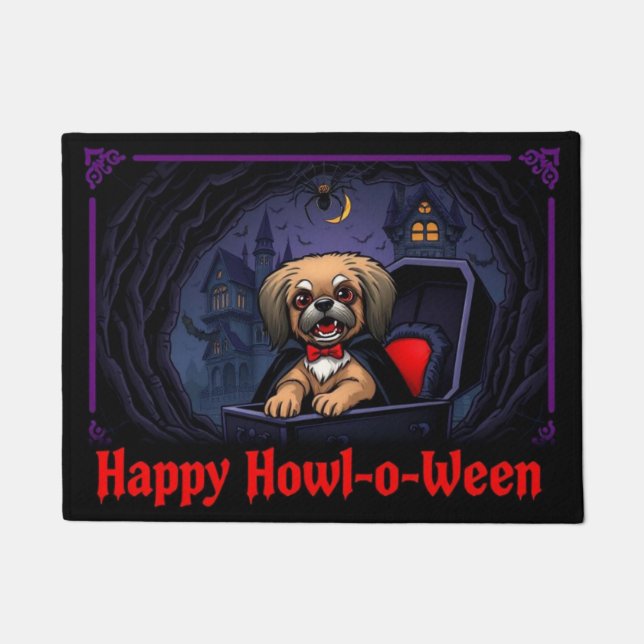 Zähle Pekingese Happy Howl-o-ween Fußmatte (Vorderseite)