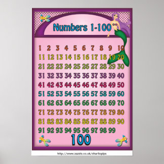 Zahlen 1-100 Poster mit einem Cartoon Mermaid