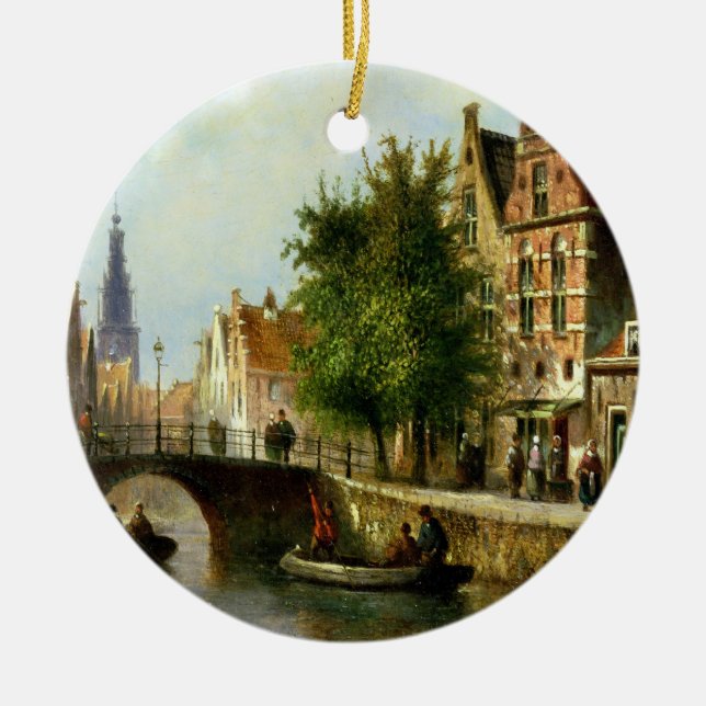 Zahlen auf einem Kanal, Amsterdam (Öl auf Platte) Keramik Ornament (Vorne)
