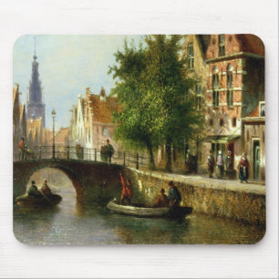 Zahlen auf einem Kanal, Amsterdam (Öl auf Platte) Mousepad