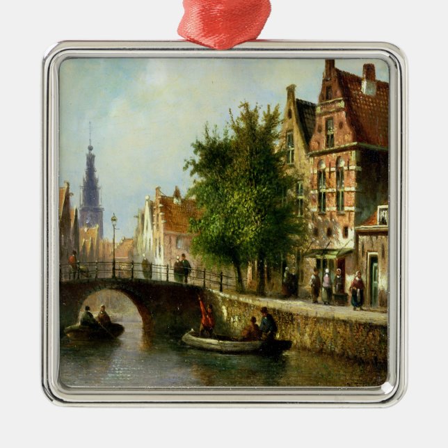Zahlen auf einem Kanal, Amsterdam (Öl auf Platte) Ornament Aus Metall (Vorne)