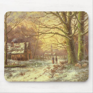 Zahlen auf einem Weg vor einem Dorf im Winter Mousepad