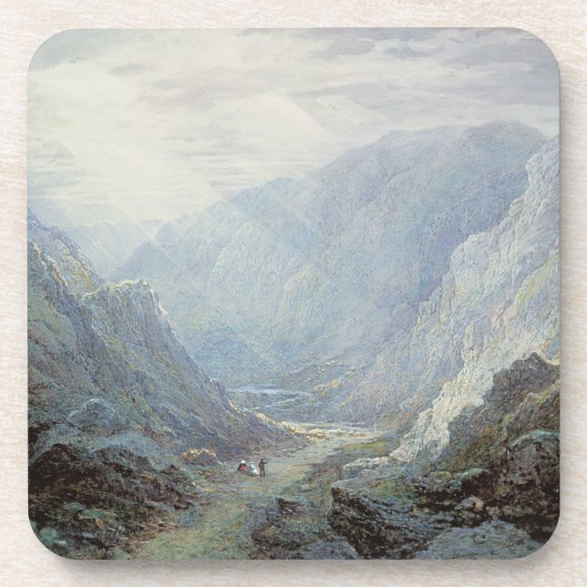 Zahlen, die auf der Bahn durch einen felsigen Gor Untersetzer (Vorderseite)