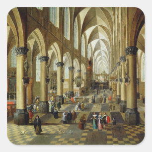 Zahlen erfasst in einem Kirchen-Innenraum Quadratischer Aufkleber