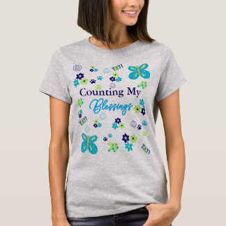 Zählen meine Segnungen Blume Paw Prints farbig T-Shirt