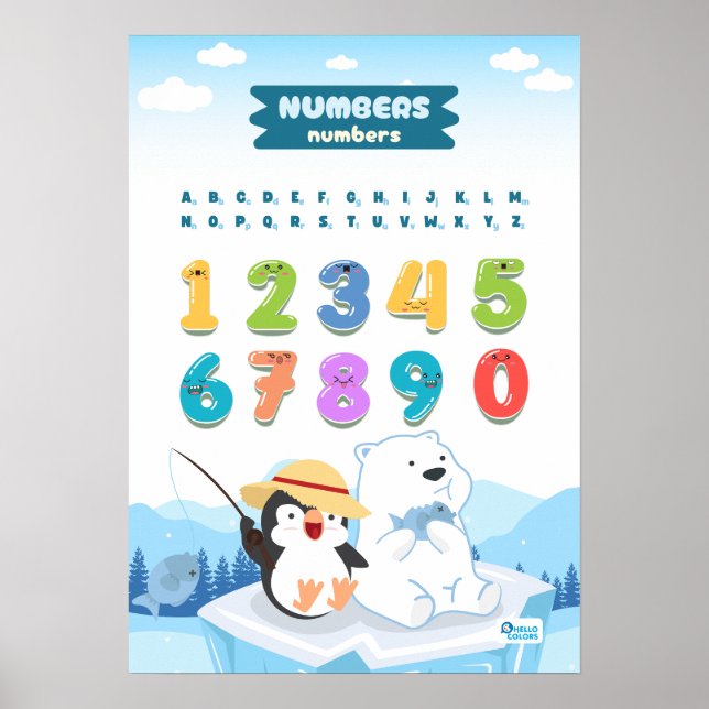 Zahlen mit Pinguin und Bären Poster (Vorne)