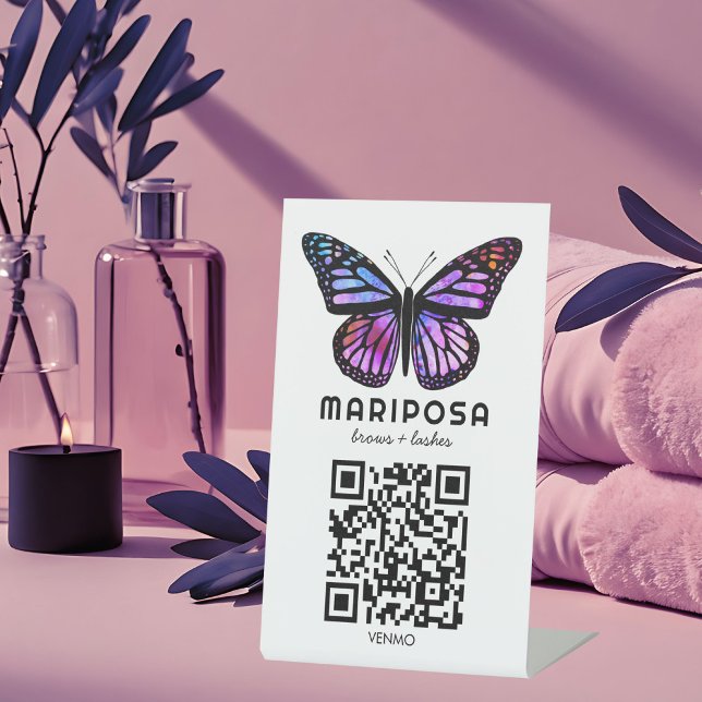 ZAHLEN PER QR-Code SCAN Schmetterling Esthetikerin Sockelschild (SCAN TO PAY QR Butterfly Esthetician Beauty Salon Pedestal Sign
)
