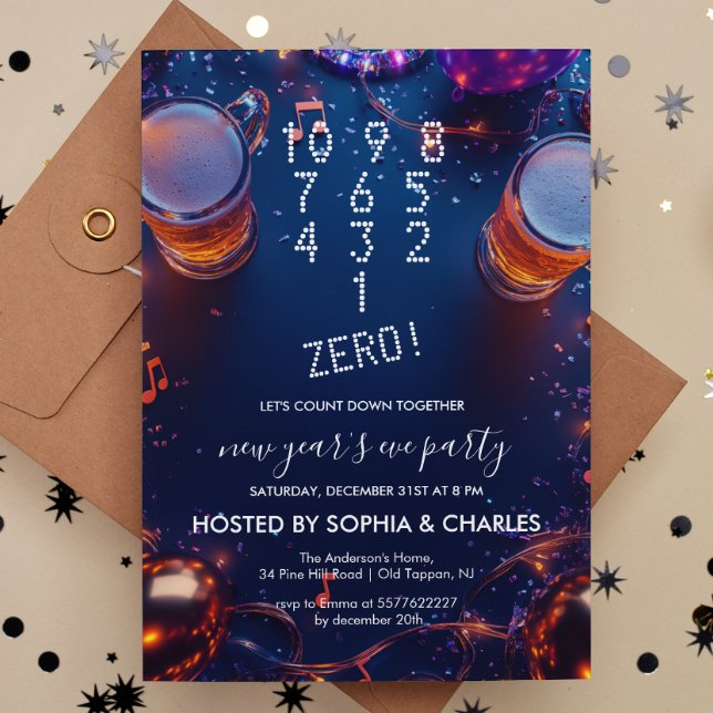 Zählen Sie Drinks Confetti Silvesterabend Party Einladung (Von Creator hochgeladen)
