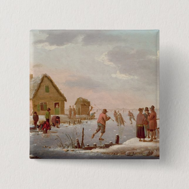 Zahlen Skaten in einer Winter-Landschaft Button (Vorderseite)