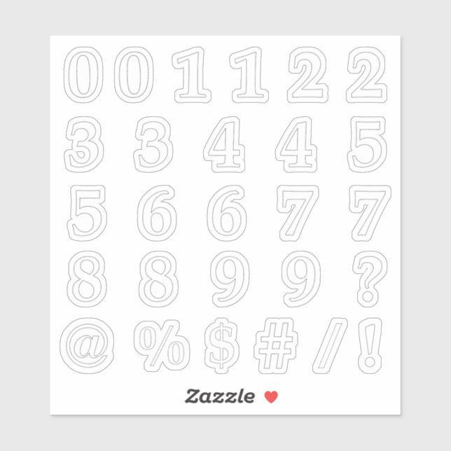 Zahlen und Symbole in StichAusschneiden Aufkleber (Blatt)