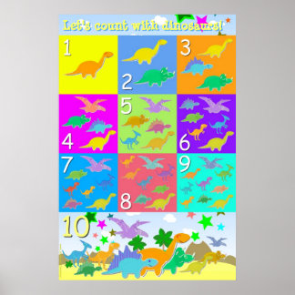 Zählen wir mit Dinosauriern Zahlen 1 - 10 zählen Poster