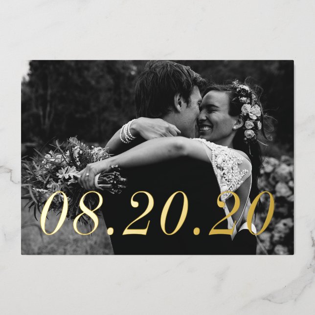 Zahlendatum nur verheiratet Hochzeit Folieneinladung (Vorderseite)