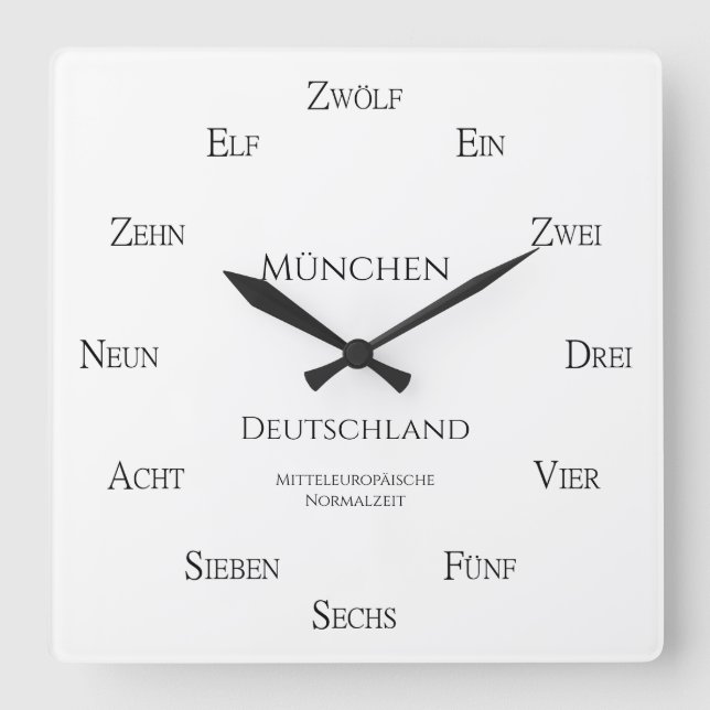 Zählt in der Zeitzone des Bundesstaates Deutschlan Quadratische Wanduhr (Vorderseite)