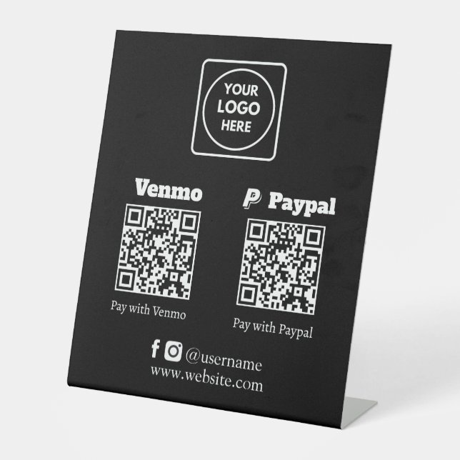 Zahlung für den schwarzen QR-Code | Venmo PayPal-L Sockelschild (Vorderseite)
