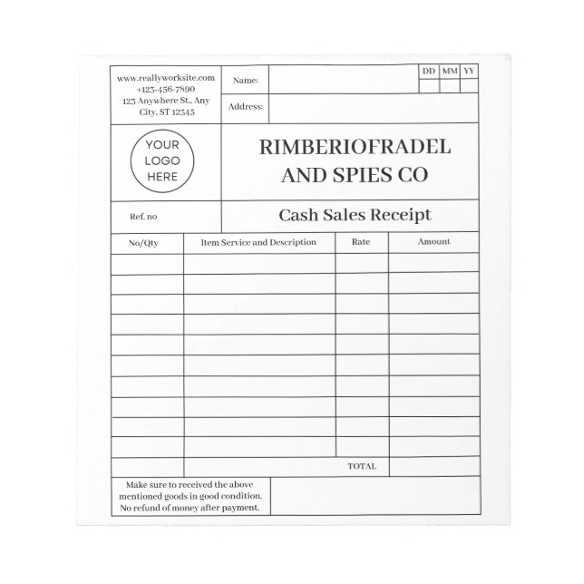 Zahlungseingang Notizblock (Vorderseite)