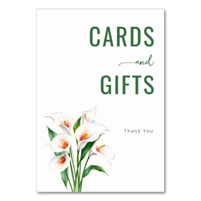 Zahme Aronskelch Grateful Green Botanical Tischnummer (Vorderseite)