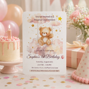 Zahmer Teddybär 1. Geburtstag – Individuell Einladung