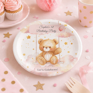 Zahmer Teddybär 1. Geburtstag – Individuelle Platt Pappteller