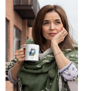 Zahmer Wasserfarben-Papageientaucher, individuell Zweifarbige Tasse
