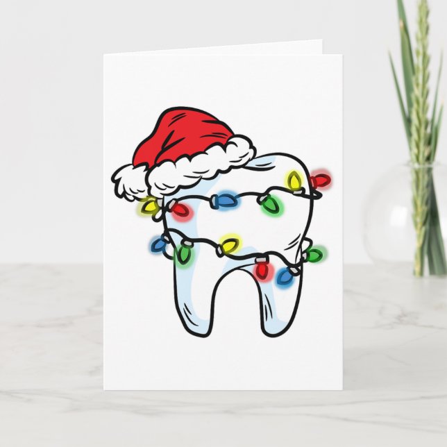 Zahn Weihnachtslicht Santa Hut Zahnarzt Dentalhygi Karte (Vorderseite)