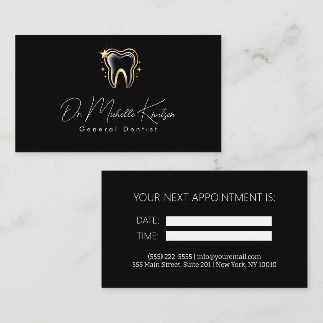 Zahnarzt Berufliche Zahnarztbestellung Schwarzes G Visitenkarte (Vorne/Hinten)