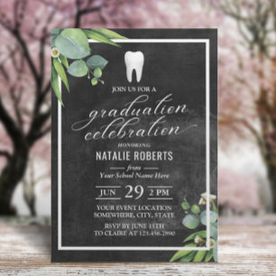Zahnarzt Botanisches Laub Tafel Graduation Einladung