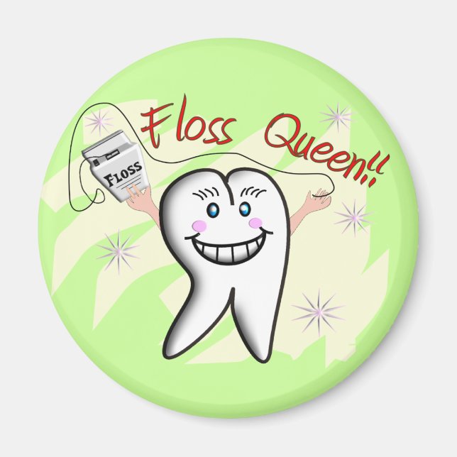 Zahnarzt "Floss Queen" T - Shirt und Geschenke Magnet (Vorne)