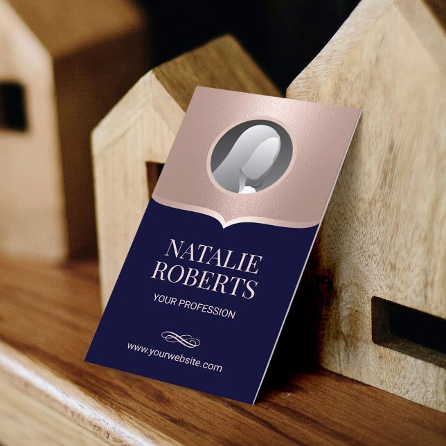 Zahnarzt für Navy & Rose Gold Foto Zahnarztbüro Visitenkarte (Von Creator hochgeladen)