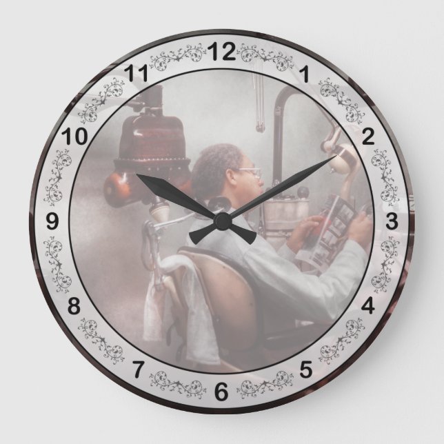 Zahnarzt - Gewartet für Zahnärzte Große Wanduhr (Vorderseite)