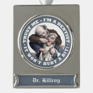 ZAHNARZT Humor INDIVIDUELLER NAME Schmuckstück Banner-Ornament Silber