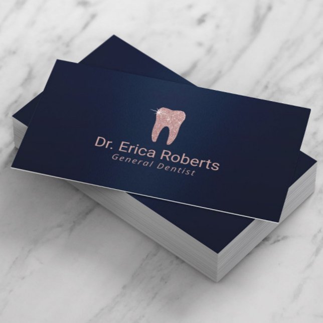 Zahnarzt Rose Gold Tooth Navy Blue Dental Care Visitenkarte (Von Creator hochgeladen)