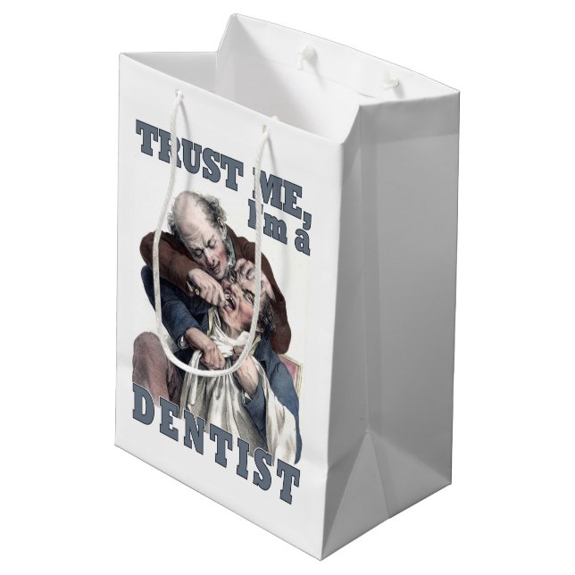 ZAHNARZT-Spaß-Geschenktaschen Mittlere Geschenktüte (Rückseite Schrägansicht)