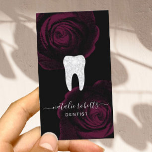Zahnarzt Tooth Burgundy Red Floral Dental Office Visitenkarte