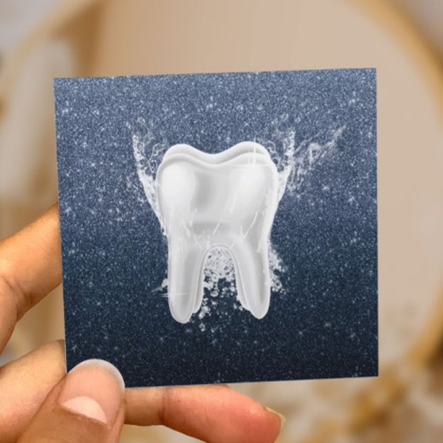 Zahnarzt Tooth Moderner Navy Blue Glitzer Dental Quadratische Visitenkarte (Von Creator hochgeladen)