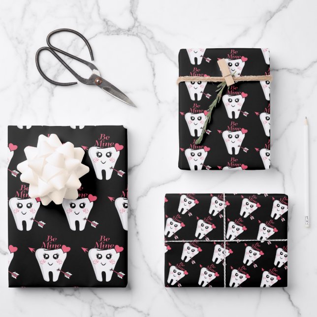 Zahnarzt Valentine - Zahnherz, Sei mein Geschenkpapier Set (Vorderseite)