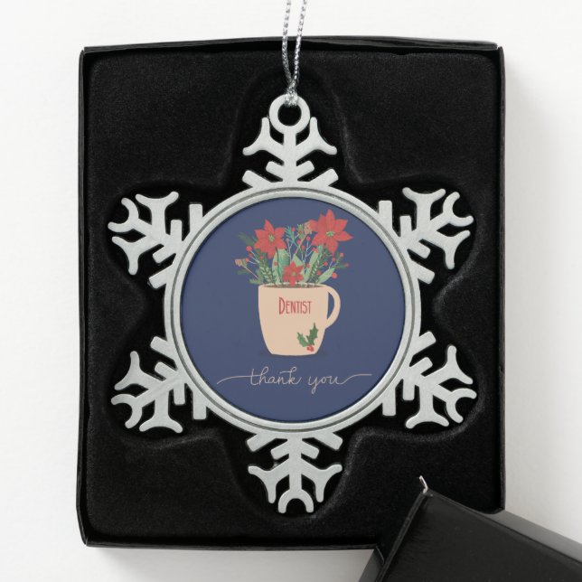 Zahnarzt Vielen Dank an Christmas Poinsettias Schneeflocken Zinn-Ornament (Box)