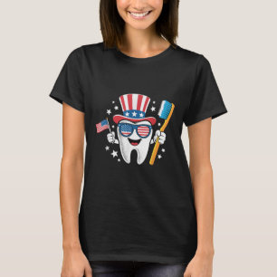 Zahnarzt Zahn Dental Amerikanische Flagge Lustig 4 T-Shirt