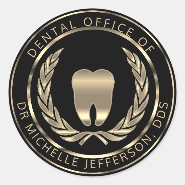 Zahnarztbüro - Schwarz und Gold Runder Aufkleber (Vorderseite)