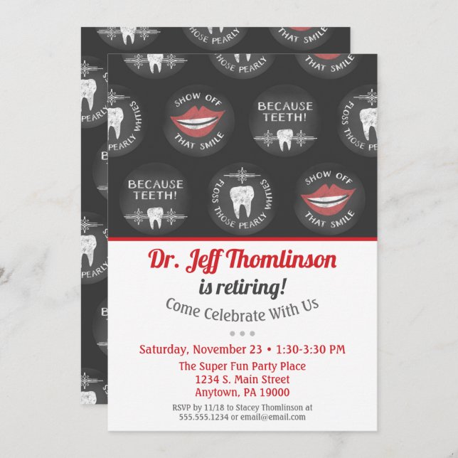 Zahnarztentlehnung Einladung (Vorne/Hinten)