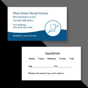 Zahnarzternennung von zweiseitigen Visitenkarten Visitenkarte