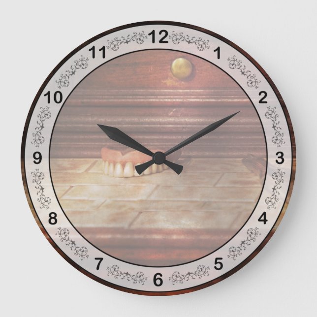 Zahnärztin - Falsche Zähne Große Wanduhr (Vorderseite)