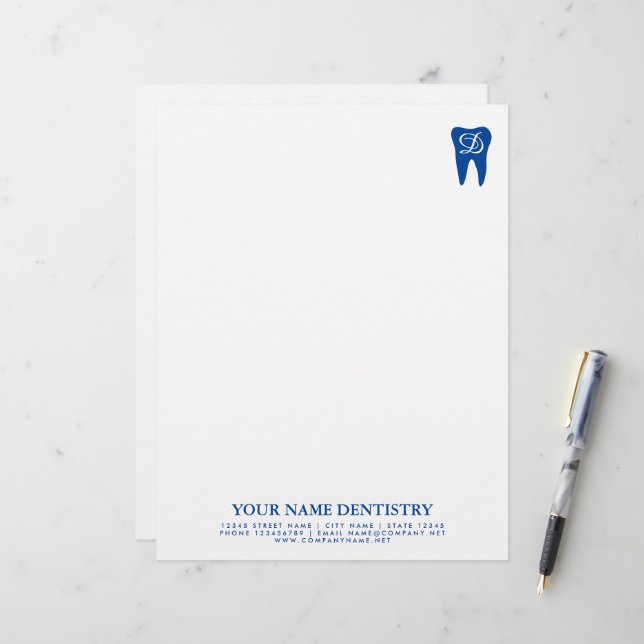 Zahnärztliche Bürovorlage und Zahnlogo Briefbogen (Vorderseite/Rückseite Beispiel)