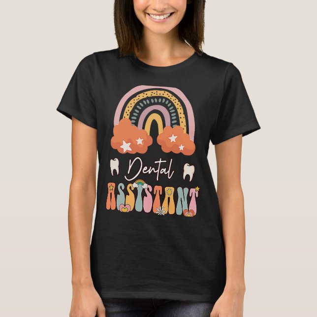 Zahnassistent Groovy Retro Vintag Rainbow Niedlich T-Shirt (Vorderseite)