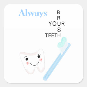 Zahnbürste und Zahn mit Nachricht Quadratischer Aufkleber
