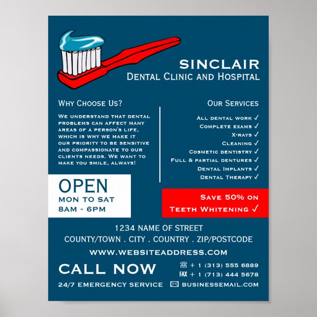 Zahnbürste und Zahnpasta, Zahnmedizin, Zahnarztwer Poster (Vorne)