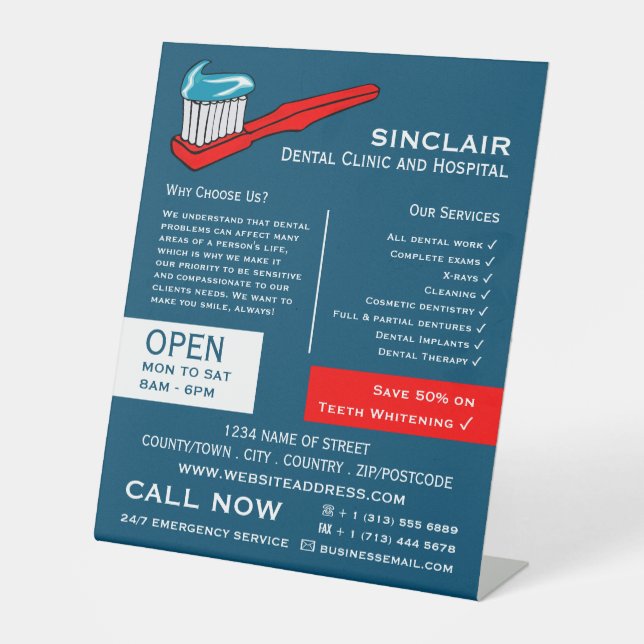 Zahnbürste und Zahnpasta, Zahnmedizin, Zahnarztwer Sockelschild (Vorderseite)