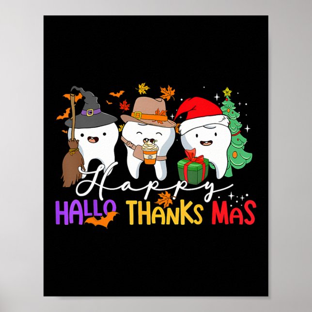 Zähne Halloween Erntedank Weihnachtskids Men De Poster (Vorne)